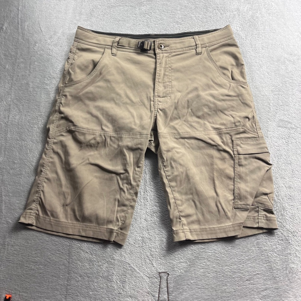 Prana Zion Mens Khaki Stretch Cargo Hiking Shorts Size 32W x 12L